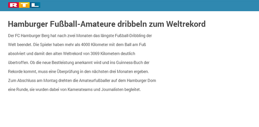 Hamburger Fuball-Amateure dribbeln zum Weltrekord - RTL