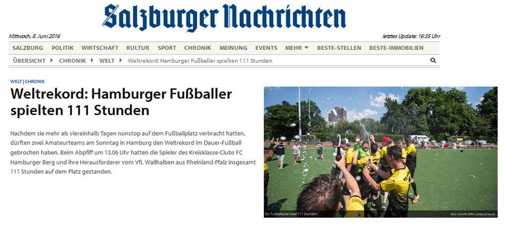 Weltrekord: Hamburger Fu�baller spielten 111 Stunden - Salzburger Nachrichten